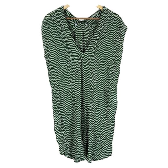 Zara Oversized Top Womens L Green Silk Wavy Stripe Coastal Beachy Mediterranean - Picture 4 of 8